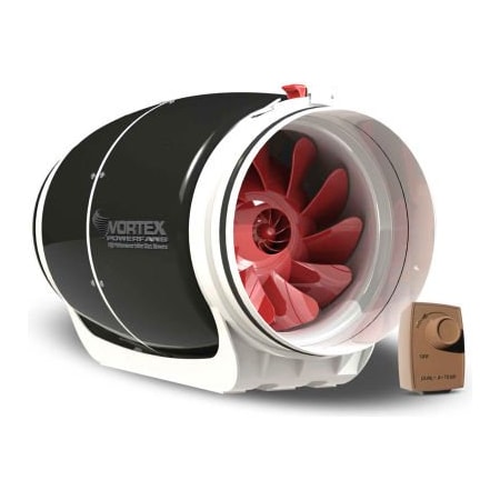 Atmosphere Vortex Powerfan 8'' S-Line In-Line Duct Fan - 711 CFM with Dial-A-Temp Speed Control Kit S-800-D
